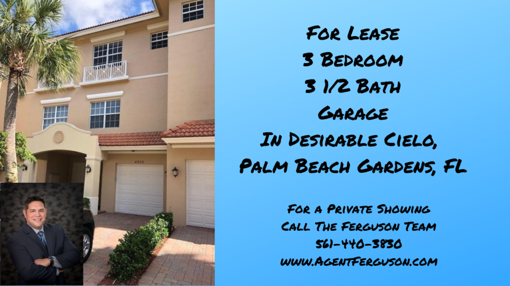 For Lease in Sandalwood Lakes, 2 Bedroom Townhouse, Palm Beach Gardens