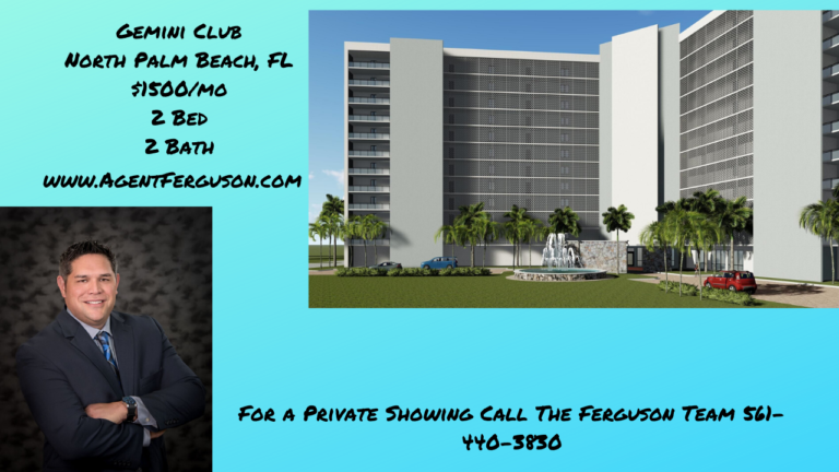 For Lease, Gemini Club  2 Bedroom, North Palm Beach, FL $1500/mo