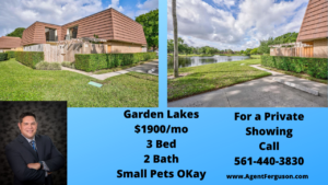 $1900/mo 3 Bedroom in Garden Lakes, Palm Beach Gardens, FL  – Lease