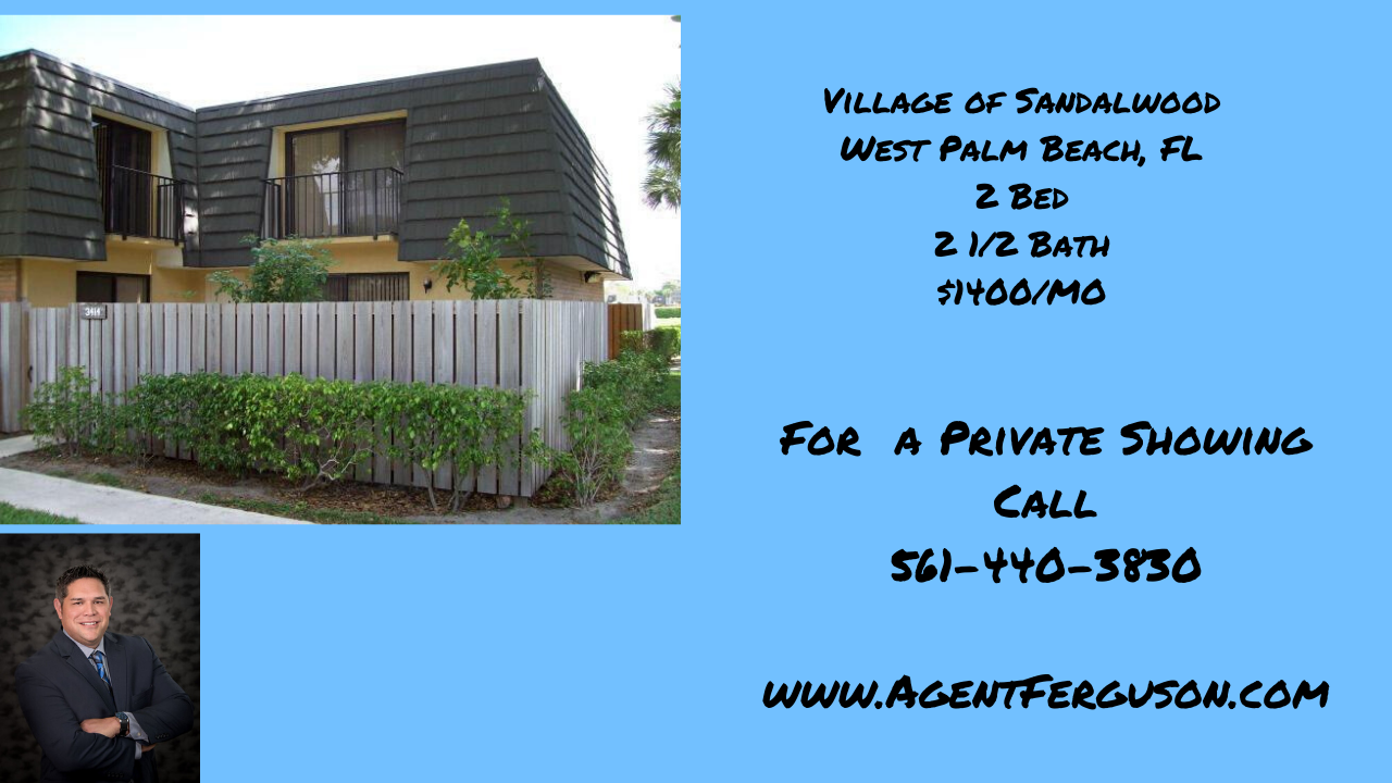 Village of Sandalwood 2 Bedroom for Lease $1400/mo West Palm Beach, FL