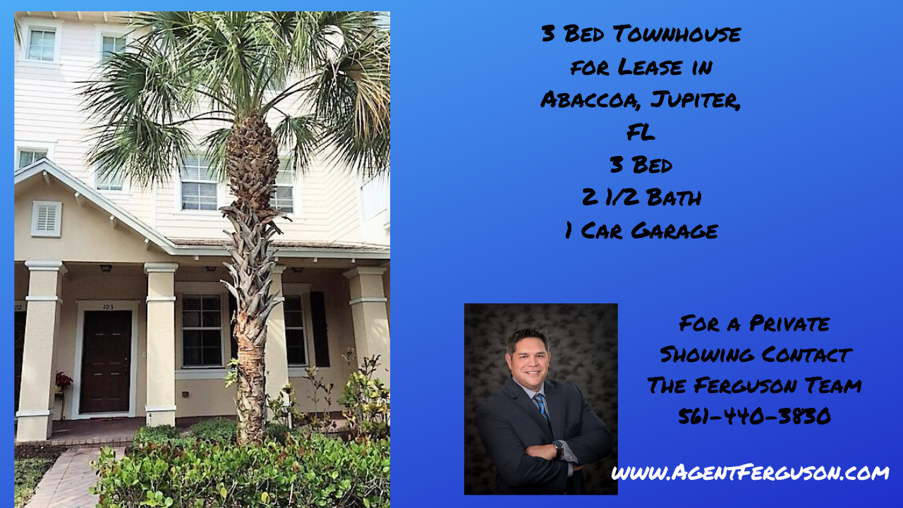 Abacoa, Jupiter Florida 3 Bedroom for Lease $2150/mo