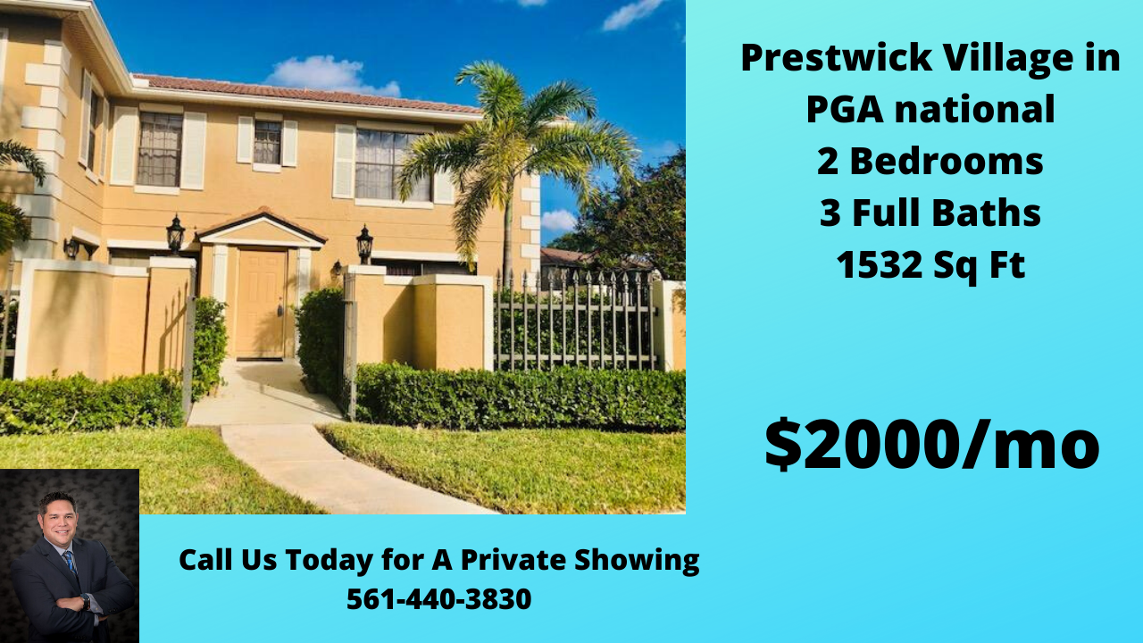 For Lease $2,000/mo 2 Bedroom in Prestwick, PGA National, Palm Beach Gardens, FL