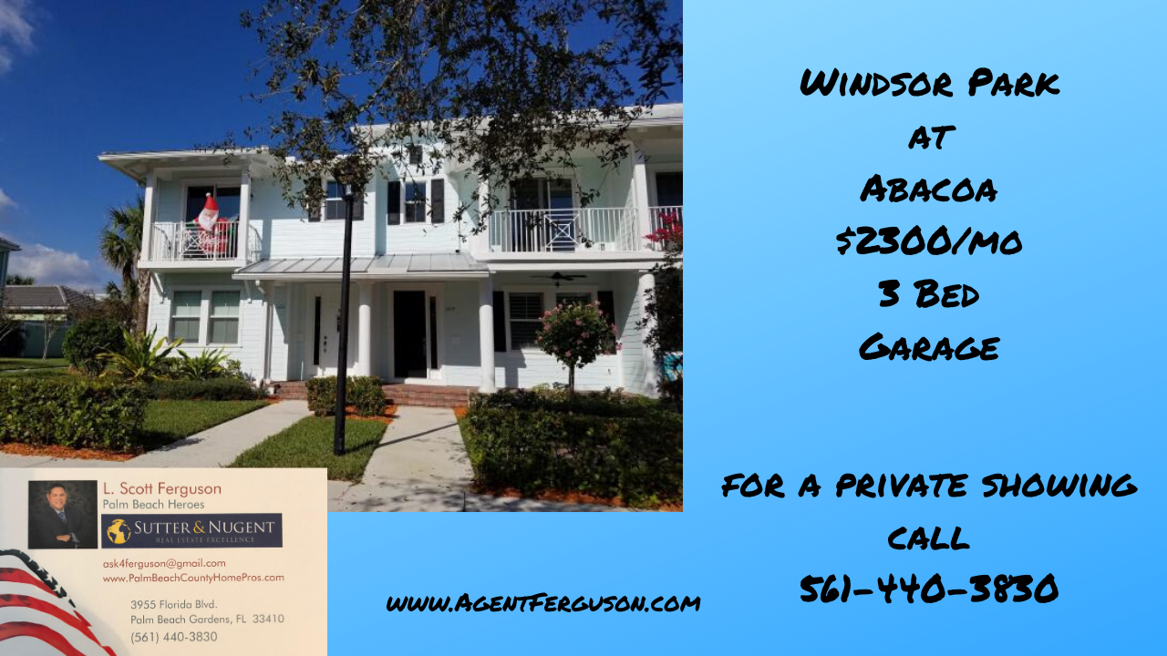 Lease $2300/mo 3 Bedroom in Windsor Park at Abacoa, Jupiter, FL