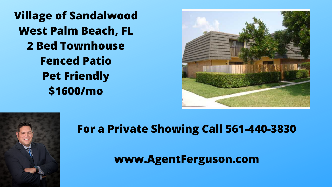 Lease $1600/mo 2 Bedroom Townhouse in Village of Sandalwood West Palm Beach, FL