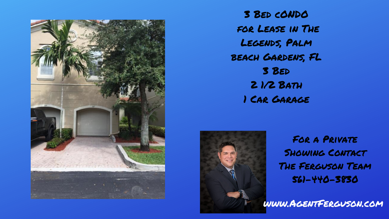 Lease $2100/mo 3 Bedroom Condo in The Legends, Palm Beach Gardens, FL