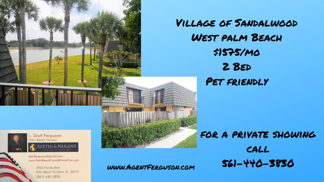 Lease $1575/mo 2 Bedroom Townhouse in Village at Sandalwood, West Palm Beach, FL