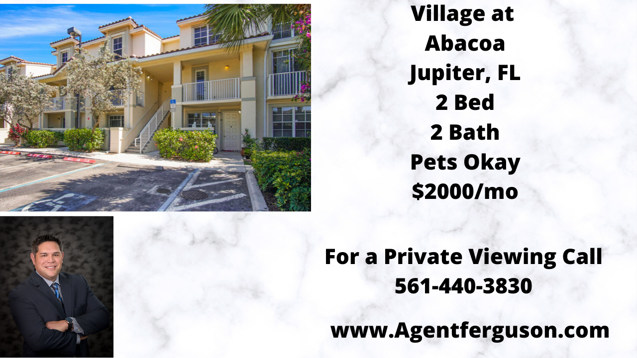 For Lease $2000/mo 2 Bedroom 2 Bath Condo in Village at Abacoa Jupiter Florida