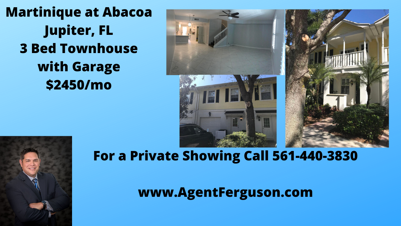 For Lease $2450/mo 3 Bedroom Townhouse in Martinique at Abacoa, Jupiter, FL