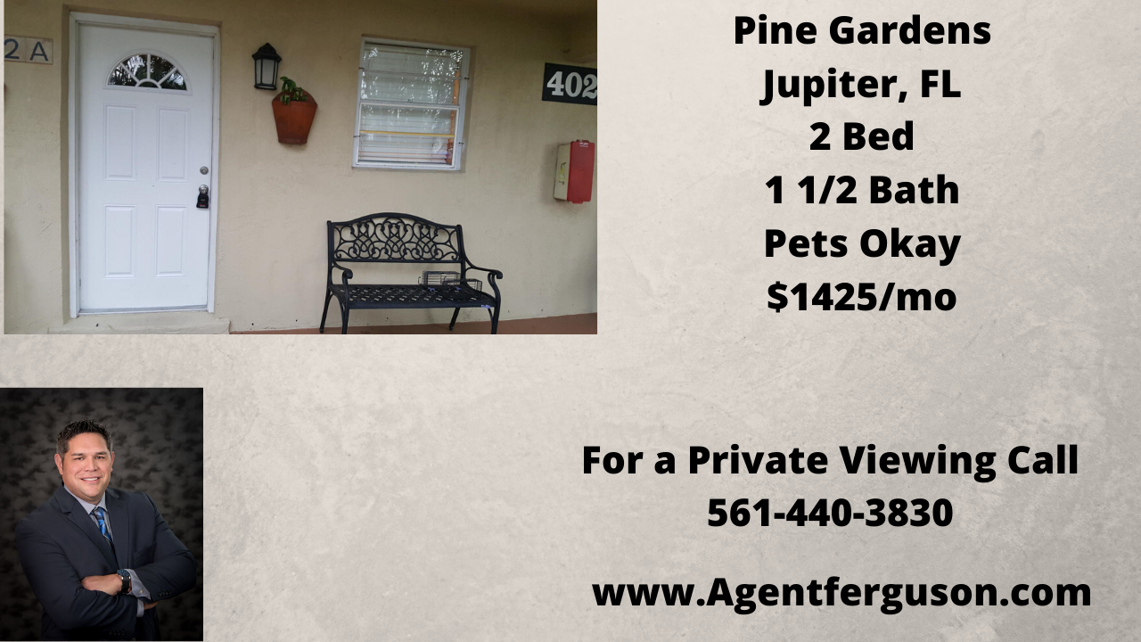 For Lease $1425/mo 2 Bedroom Condo in PIne Gardens, Jupiter, FL