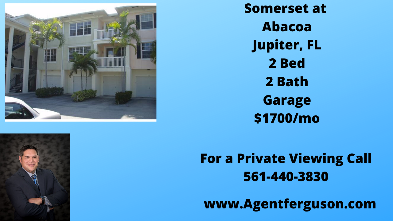 For Lease $1700/mo 2 Bedroom 2 Bath Condo in Somerset Abacoa Jupiter Florida