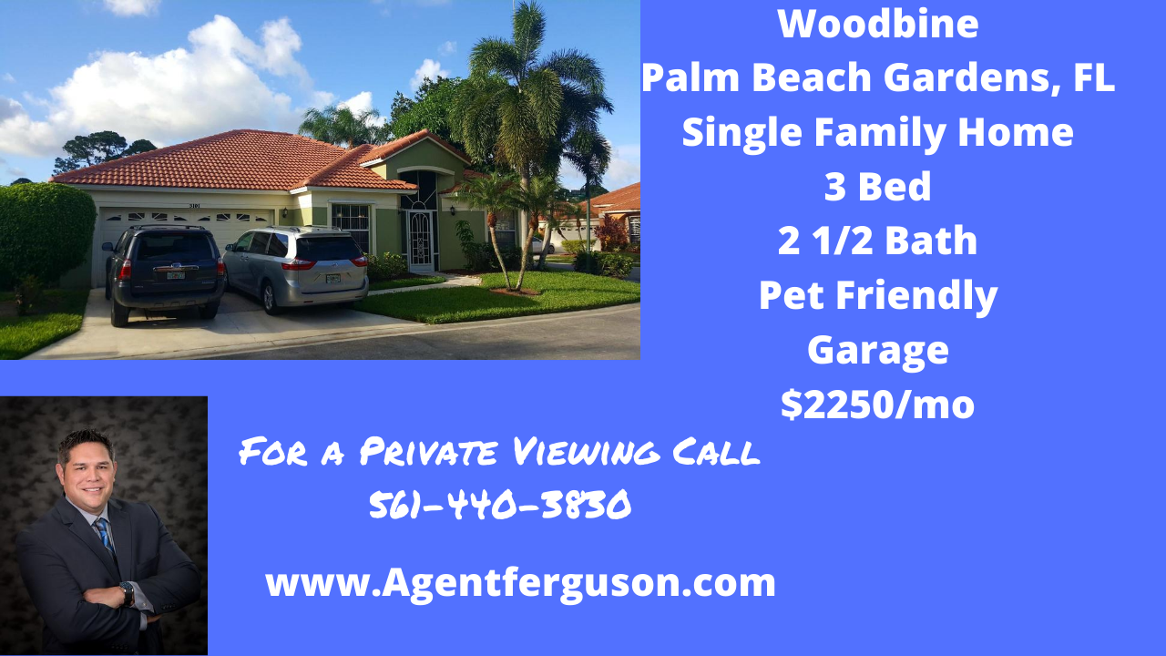 For Lease 3 Bedroom Single Family Home in Woodbine, Palm Beach Gardens FL