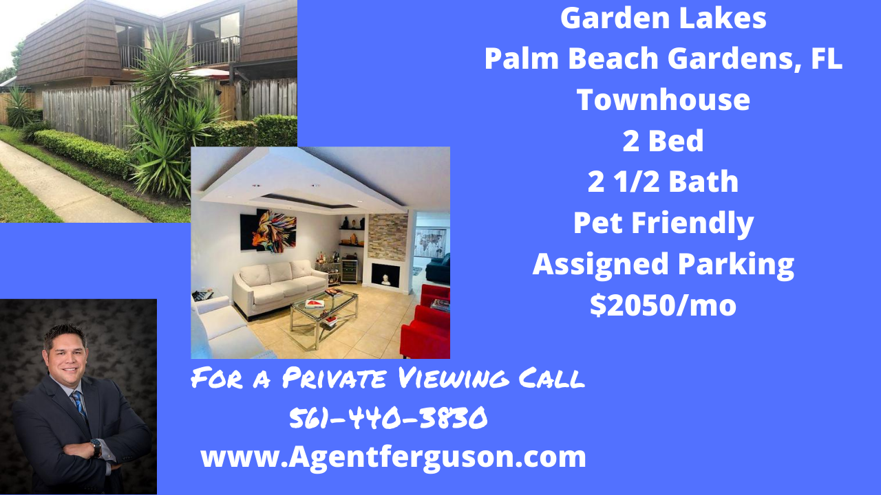 For Lease Garden Lakes 2 Bedroom Townhouse in Palm Beach Gardens